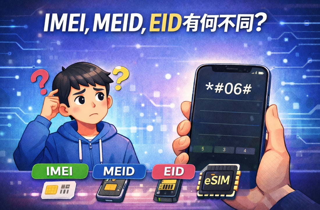 IMEI / MEID / EID 差在哪？一篇搞懂 eSIM 能不能用（含 *#06# 查詢 & 啟用）