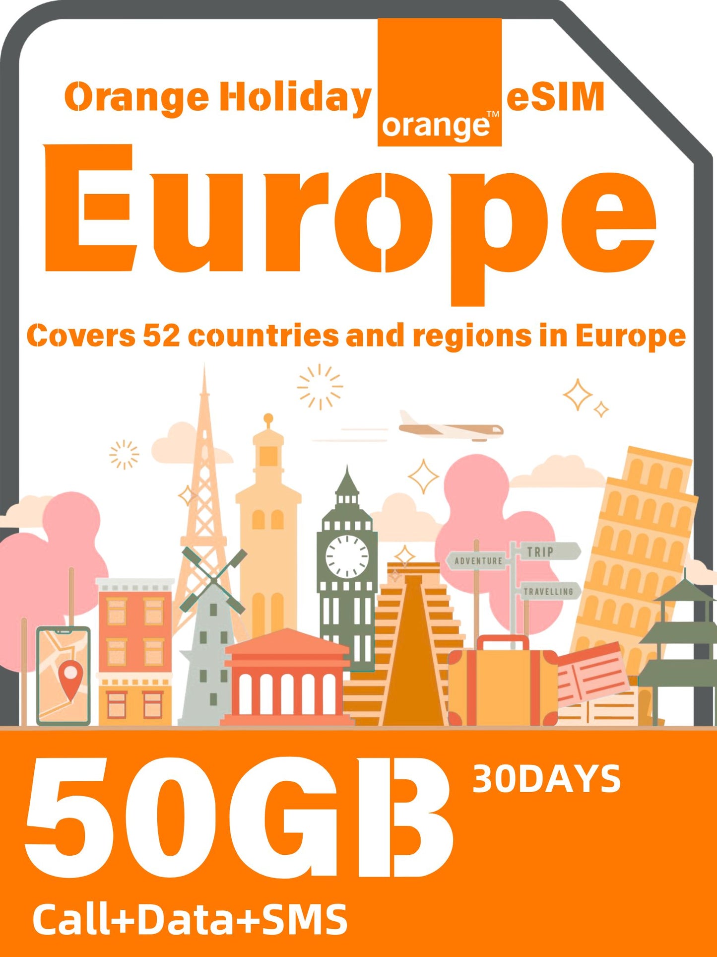 Orange Holiday Europe 30日間プリペイド旅行eSIM