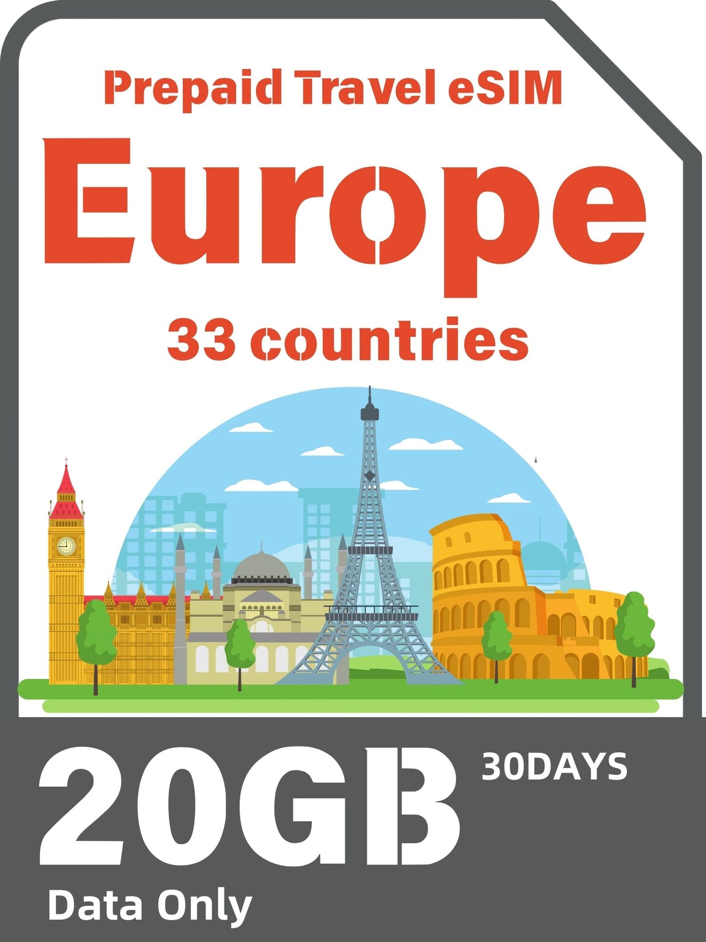 ヨーロッパのプリペイド旅行eSIM（33か国） 