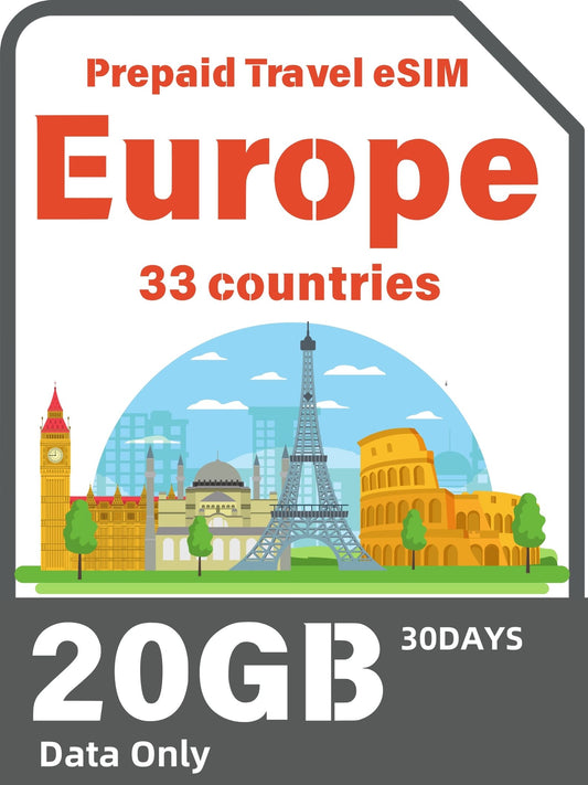 ヨーロッパのプリペイド旅行eSIM（33か国） 