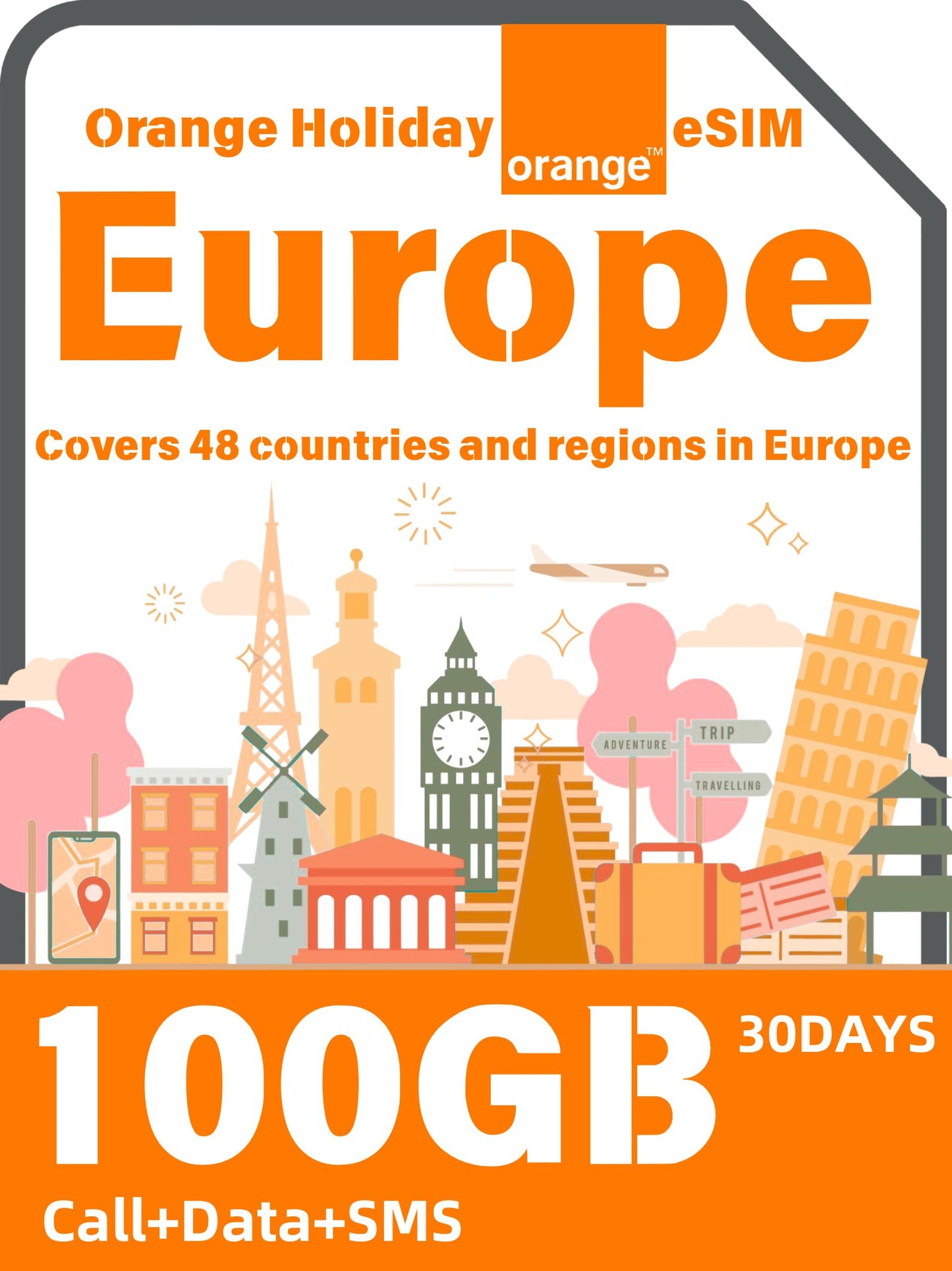 Orange Holiday Europe 30日間プリペイド旅行eSIM