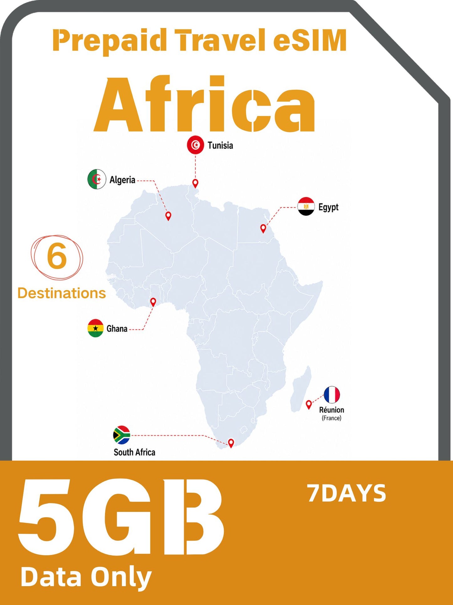 Africa 6 Countries Prepaid Travel eSIM｜Algeria, Tunisia, Réunion, Ghana, Egypt & South Africa