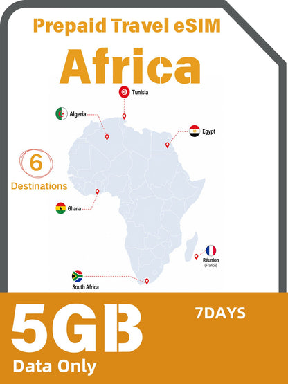 Africa 6 Countries Prepaid Travel eSIM｜Algeria, Tunisia, Réunion, Ghana, Egypt & South Africa
