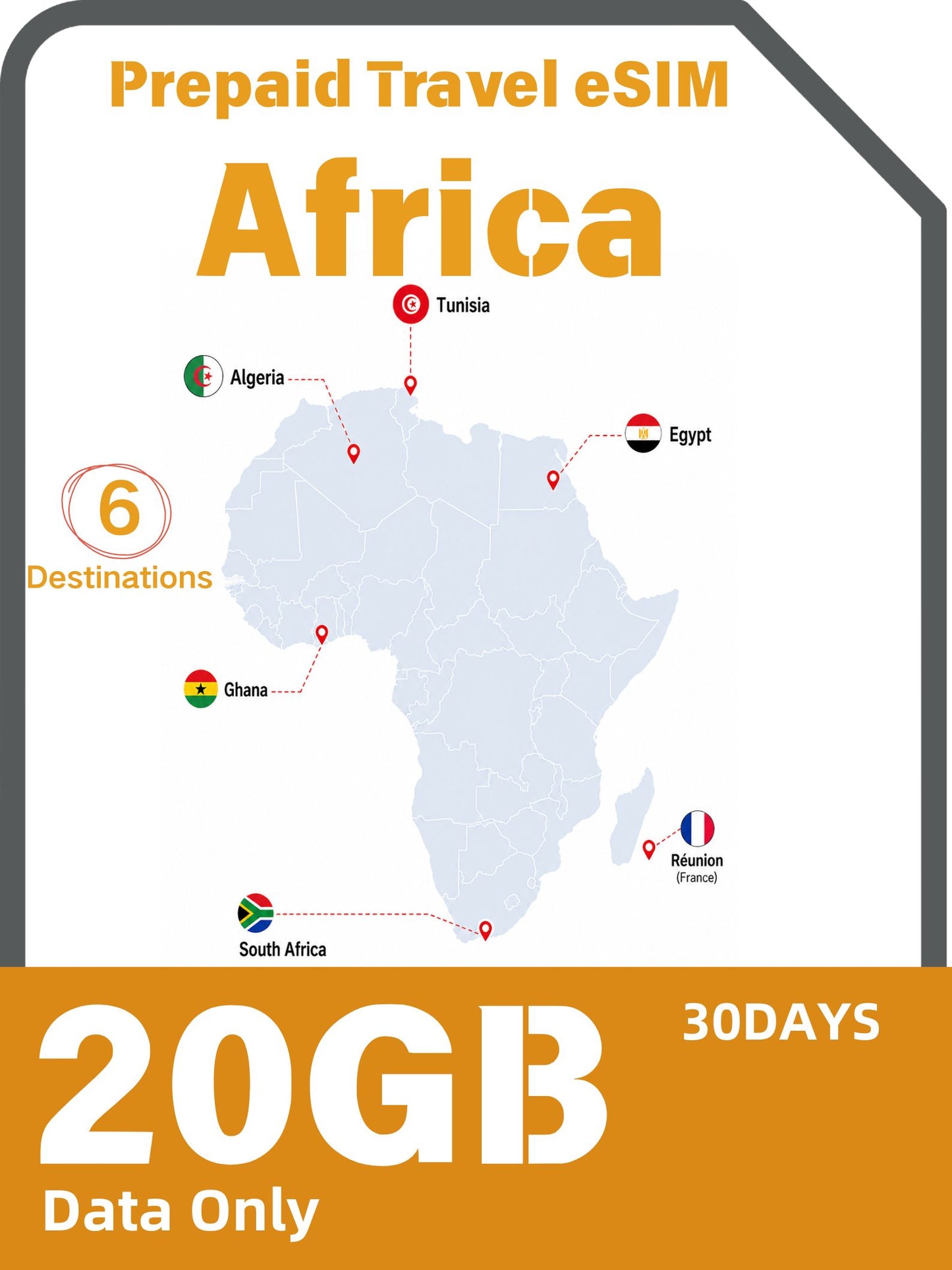 Africa 6 Countries Prepaid Travel eSIM｜Algeria, Tunisia, Réunion, Ghana, Egypt & South Africa