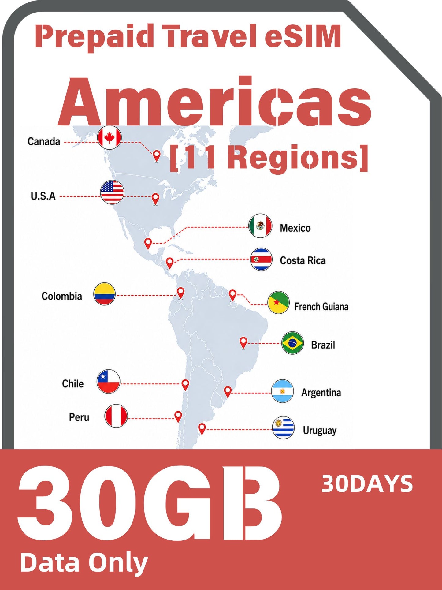 Americas 11 Regions Prepaid Travel eSIM｜USA, Canada, Mexico, Brazil, Argentina, Chile, Peru, Colombia & More