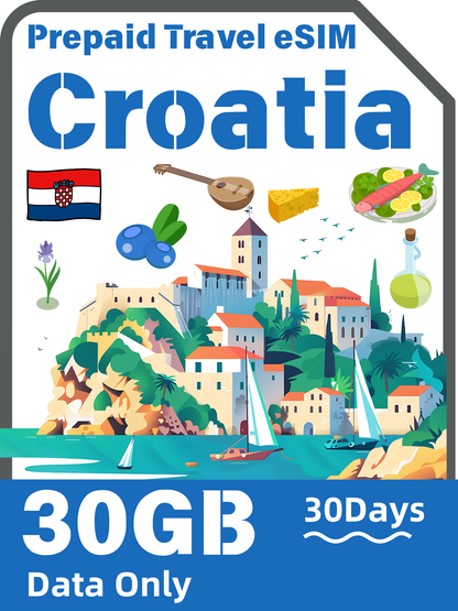 克羅地亞 Tele2 5G 純數據預付旅行 eSIM｜5GB–30GB｜7–30 天方案