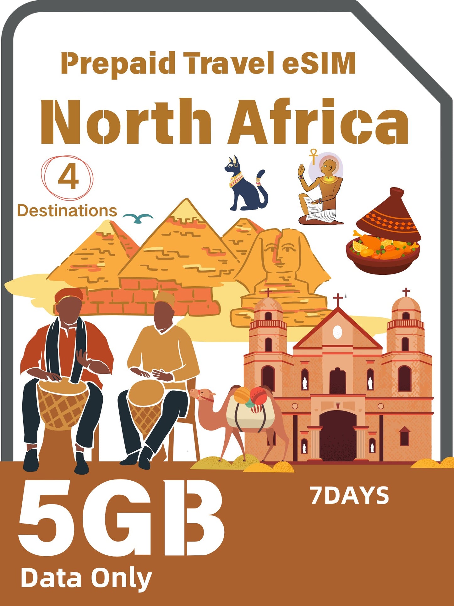 North Africa 4 Countries Prepaid Travel eSIM｜Morocco, Egypt, Algeria & Tunisia