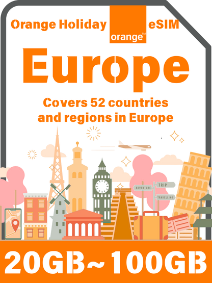 Orange Holiday Europe eSIM｜30日間ヨーロッパeSIM・通話SMS付き｜20/50/100GB