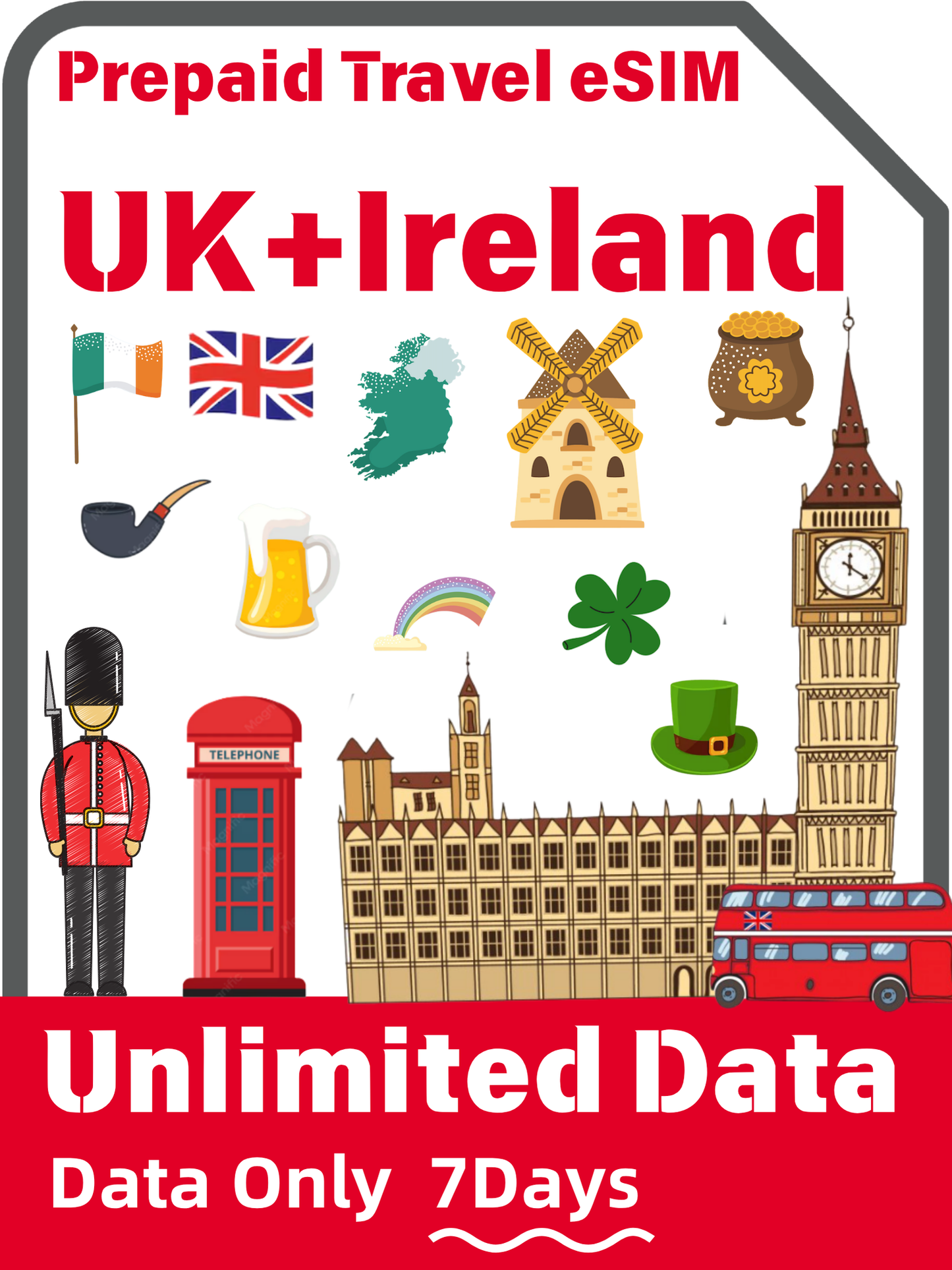 イギリス＋アイルランド旅行 eSIM｜Three 4G/5G 無制限データプラン
