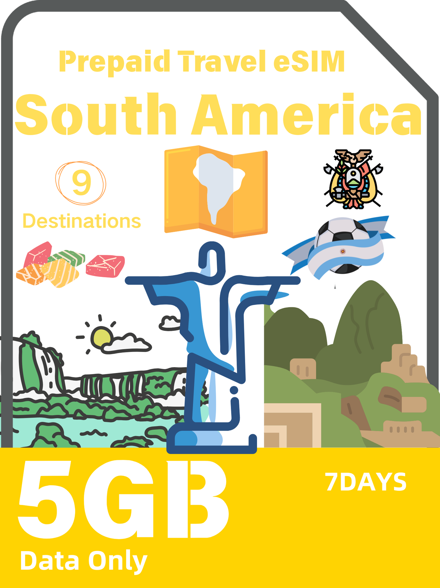 South America 9 Destinations Prepaid Travel eSIM Card